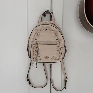 Coach Beige Mini Backpack with Gold Studs